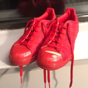 Red Monochrome Adidas Superstars